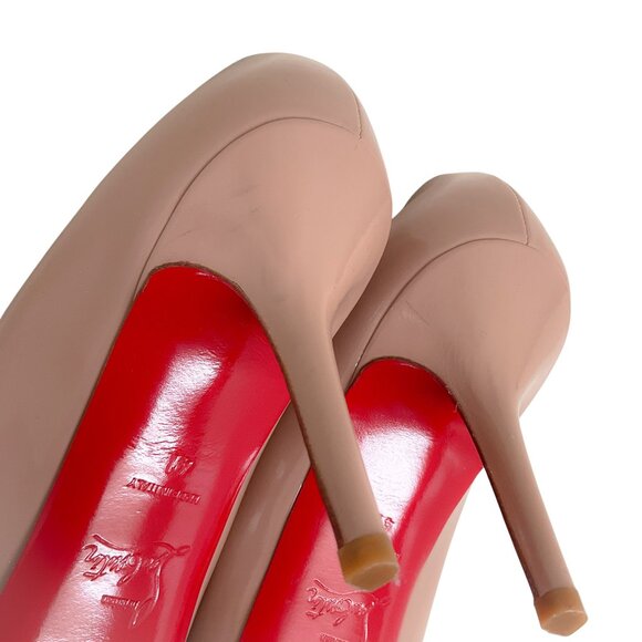 Christian Louboutin Nude Patent Leather Shelley Peep Toe Pumps - Picture 8 of 8